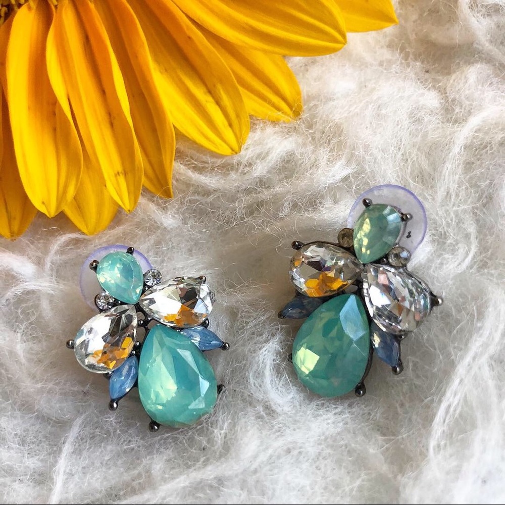 Pastel green statement earrings rhinestones